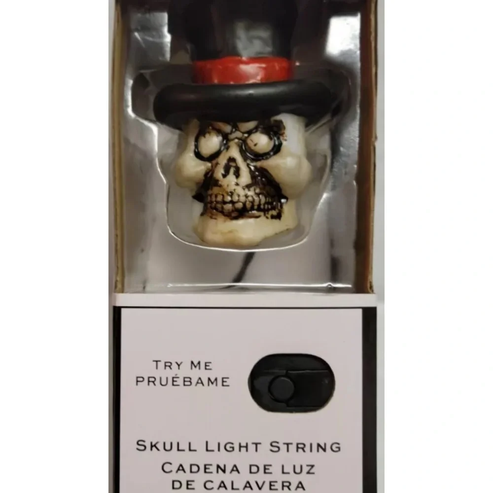 Spooky Moods 8ct Skull Top Hat Light Up String Lights Halloween Decor Battery